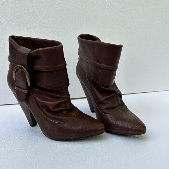 JS Hazell Brown Leather Ankle Boots Cone Heel Buckle Size 5.5 - Picture 2 of 6